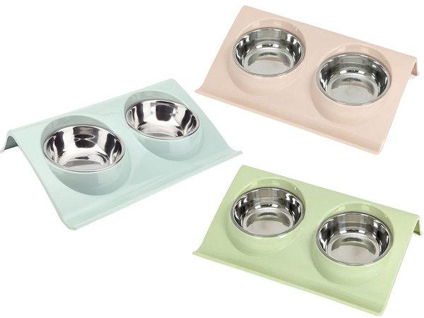 Double bowl for dog cat metal with base