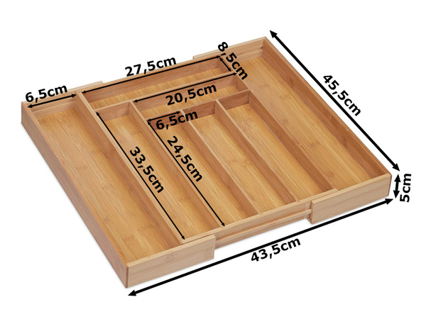 Drawer insert kitchen cutlery organiser bamboo 8 compartments xl