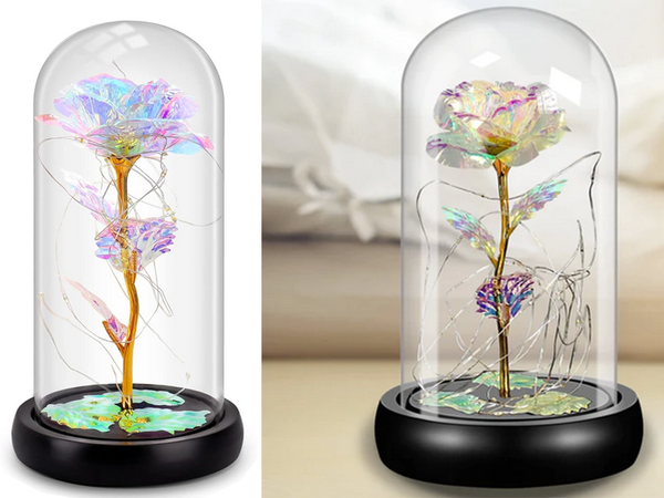 Everlasting rose in glass gift led luminous glass box for the occasion of women