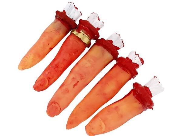 Fake severed fingers halloween decoration 5 rubber stitched fingers