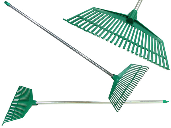 Garden rake for grass leaves light plastic stem aluminium 40cm