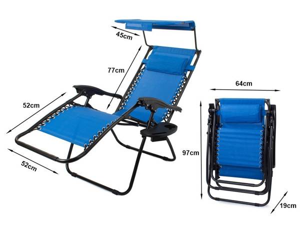 Garden sun lounger with a foldable gravity roof 