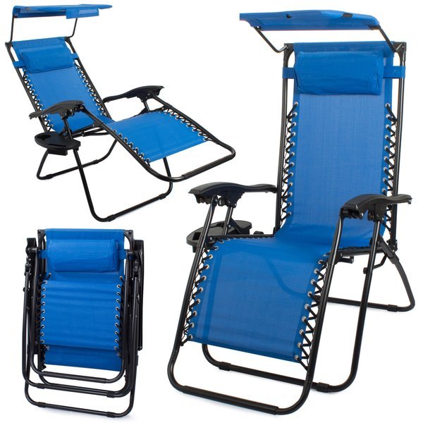Garden sun lounger with a foldable gravity roof 