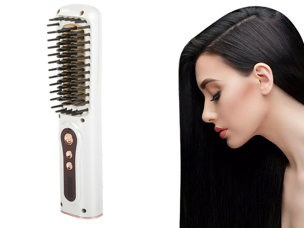 Hair straightening brush 2in1 electric cordless