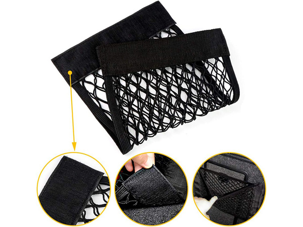 Handle organiser mesh bag with velcro fastener for car boot 30x25