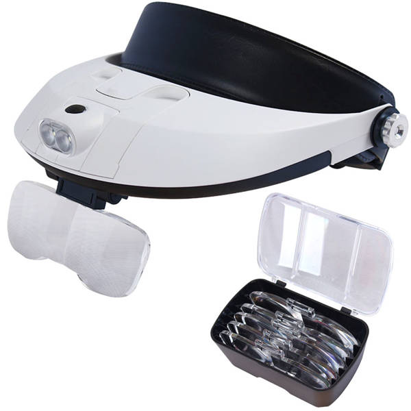 Head magnifier with 2x LED lenses for the forehead head