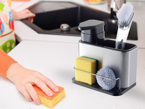 Kitchen sink dispenser soap dish liquid sponge container