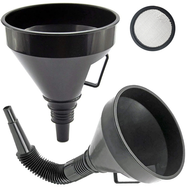 Large fuel funnel with strainer for tank oil