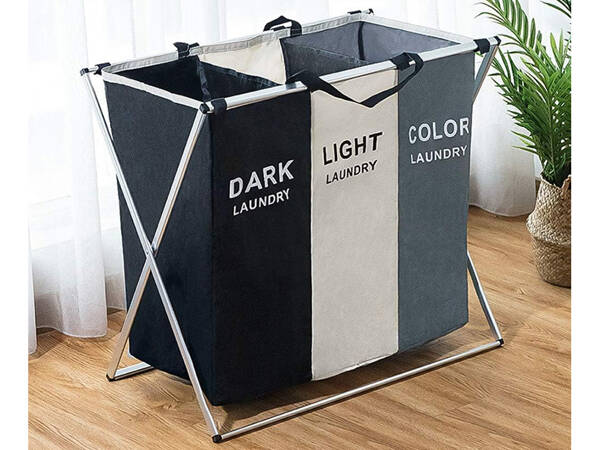 Laundry basket 3 compartment free-standing organiser container 135l