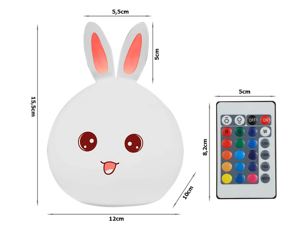 Led rabbit remote control rgb usb night light for kids