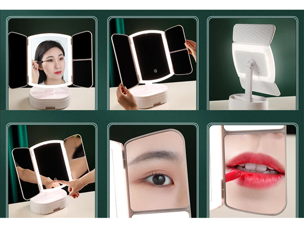 Make-up mirror led cosmetic illuminated folding magnifying mirror