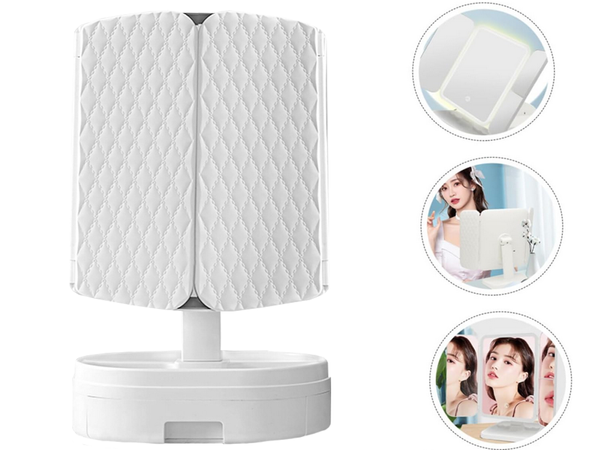 Make-up mirror led cosmetic illuminated folding magnifying mirror