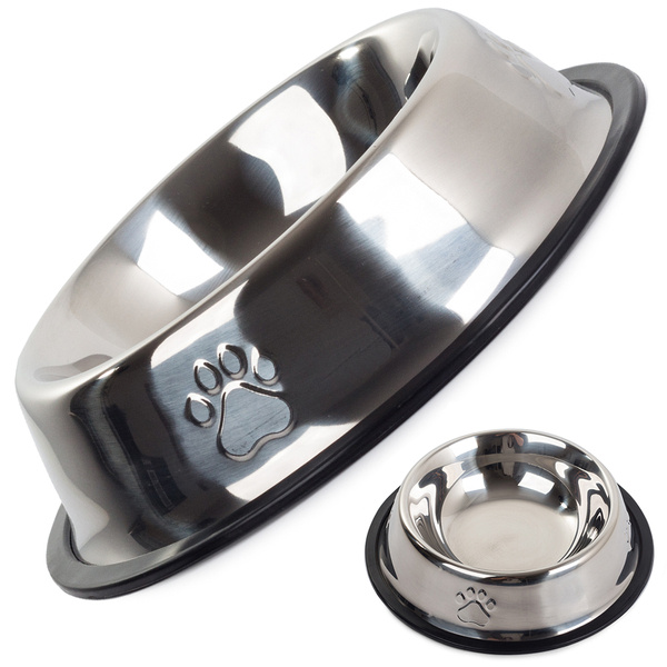 Metal bowl for dog cat silver on rubber 1.3l