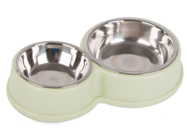 Metal double bowl for dog cat food water