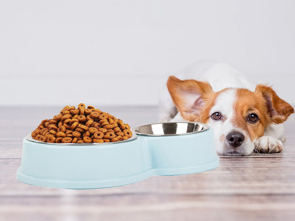 Metal double bowl for dog cat food water