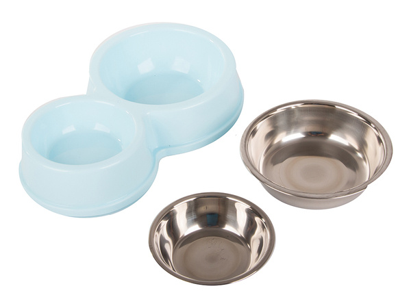 Metal double bowl for dog cat food water