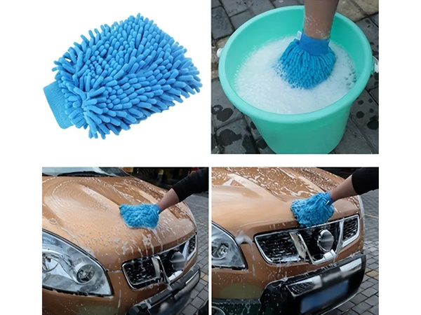 Microfibre cloth glove for cleaning the car wash on the hand