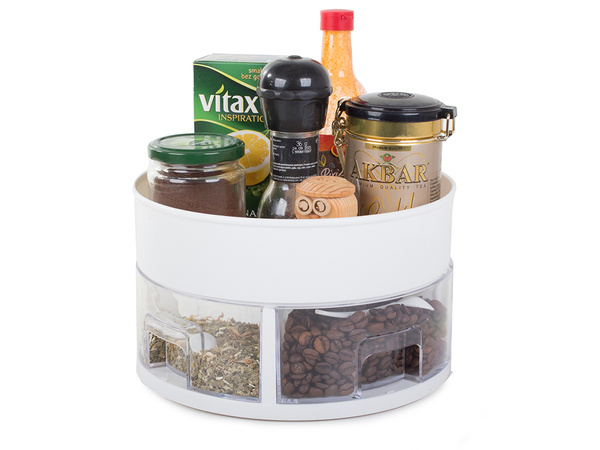 Rotating organiser for kitchen drawer container