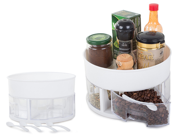 Rotating organiser for kitchen drawer container