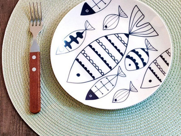 Round plate placemat kitchen plaid table mat cream