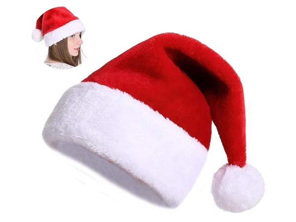Santa hat with pompom fluffy red