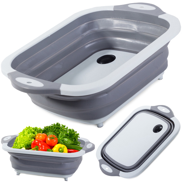 Silicone folding bowl with drain board sink