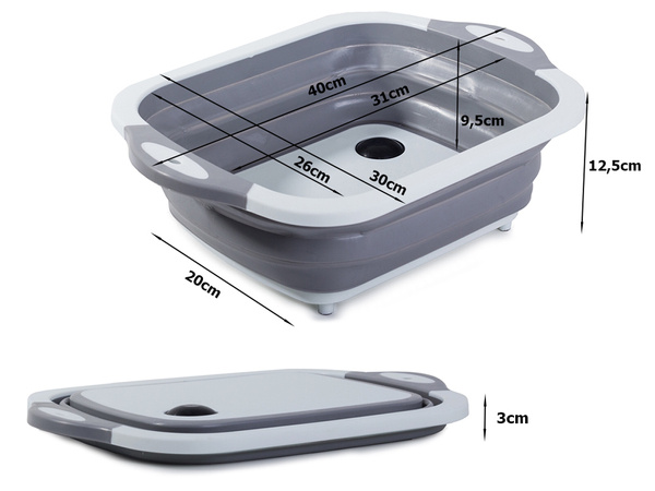 Silicone folding bowl with drain board sink