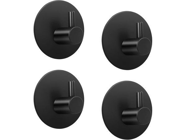 Single hook round towel rail self adhesive black steel