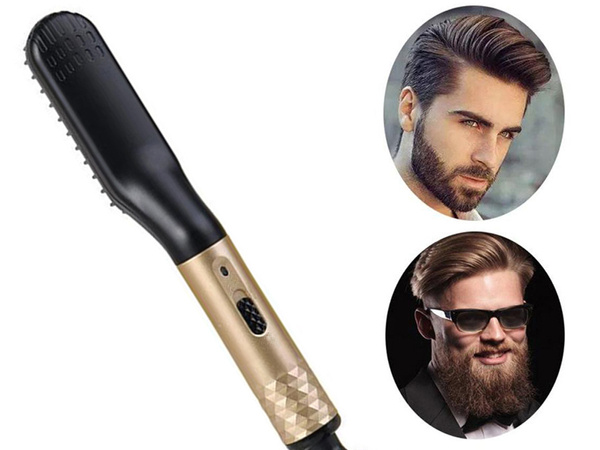 Straightener brush beard and hair comb for men's grooming