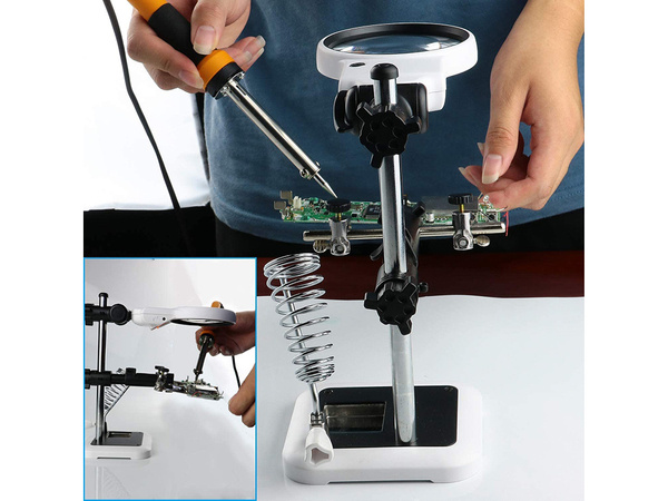 Third hand soldering kit magnifying glass holder 6 led