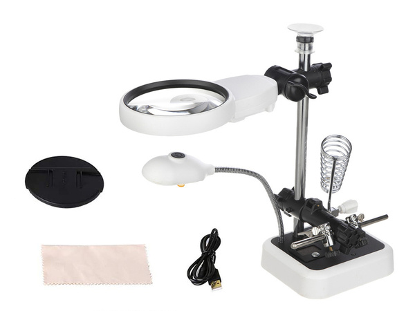 Third hand soldering kit magnifying glass holder 6 led