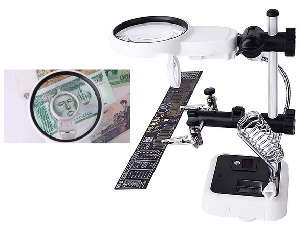 Third hand soldering kit magnifying glass holder 6 led