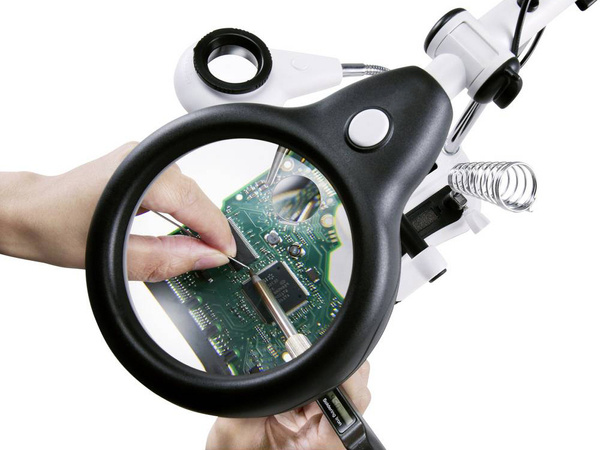 Third hand soldering kit magnifying glass holder led