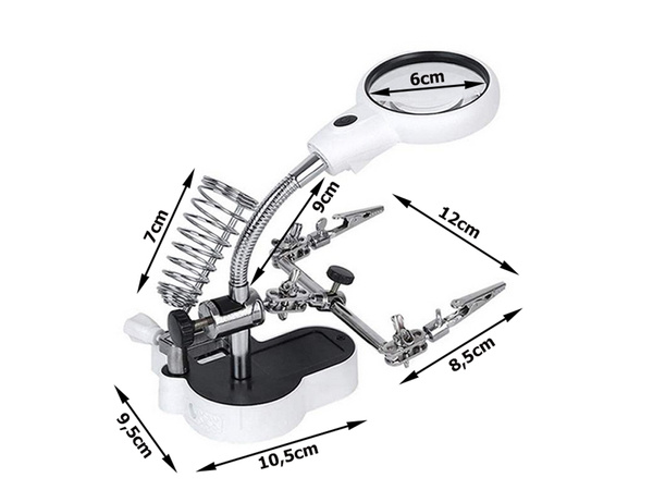 Third hand soldering kit magnifying glass holder led