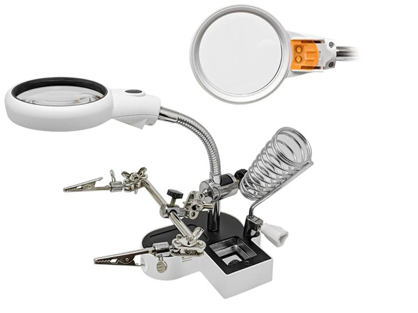 Third hand soldering kit magnifying glass holder led