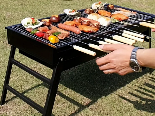Travel grill portable folding case charcoal camping bbq large