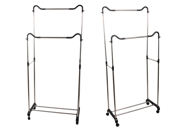 Wardrobe mobile coat rack double shelf rack on wheels