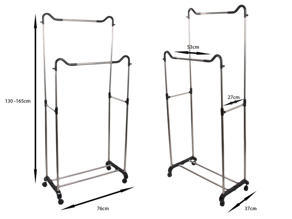 Wardrobe mobile coat rack double shelf rack on wheels