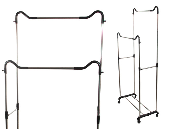 Wardrobe mobile coat rack double shelf rack on wheels