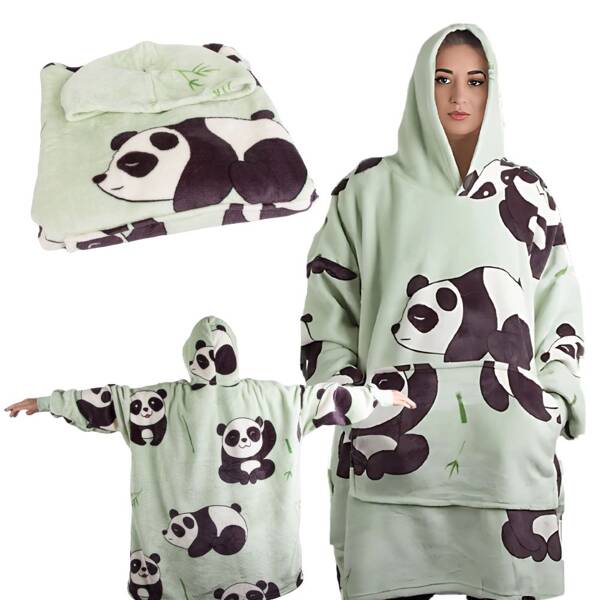 Warm panda sweatshirt oversize blanket xxl 2in1 thick fur soft with hood