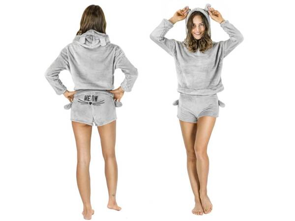 Warm women's pyjamas two-piece with hood soft plush short xl