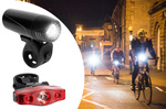 Bike light set front + rear led for bicycle handlebars strong