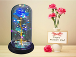 Everlasting rose in glass gift led luminous blue glass for women's day