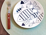 Round plate placemat kitchen plaid table mat cream