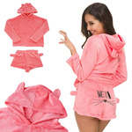 Warm women's pyjamas two-piece with hood soft plush short m