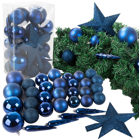 Arbre de noël boules vacances bleu pailleté étoile 8 / 6 / 5