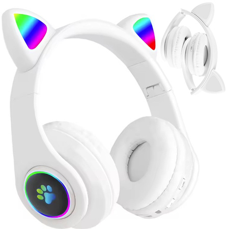 Casque sans fil bluetooth radio fm mp3 oreilles de chat retro-eclairage led