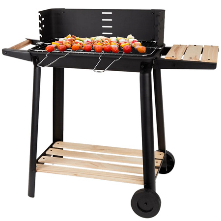 Gril de jardin grand charbon de bois bbq grille réglable étagères roues portable