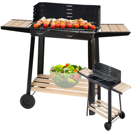 Gril de jardin grand charbon de bois bbq grille réglable étagères roues portable