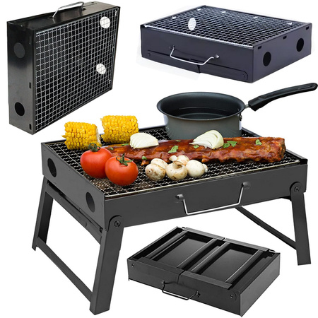 Gril de voyage mallette pliante portable charbon de bois camping bbq